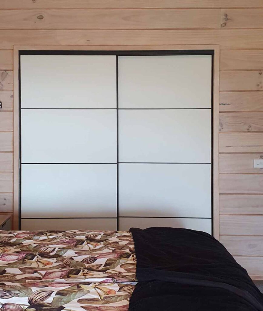 White sliding door black frame