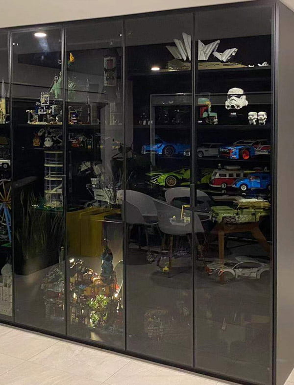 Grey-toughened-clear-glass-soft-stop-hinged-door