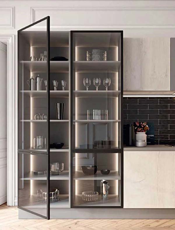 Kitchen glass hinged door system