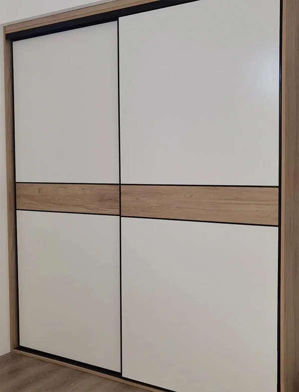 White melamine with center panel sliding door