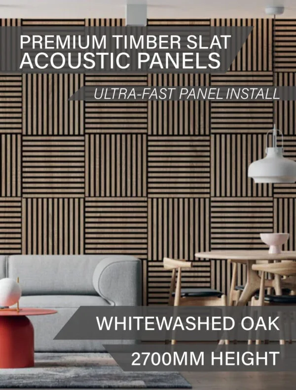 Premium Timber slat acoustic panel 2700x600MM - WHITEWASHED OAK