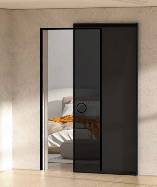 Hidden track indo grey glass sliding door