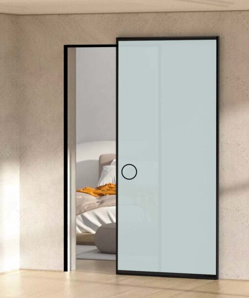 Hidden track opal laminated glass sliding door